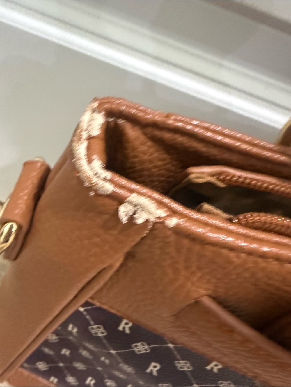 The Danbury Mint Monogram Structured Satchel Brown Faux Leather Top Handle Cross - Picture 4 of 9